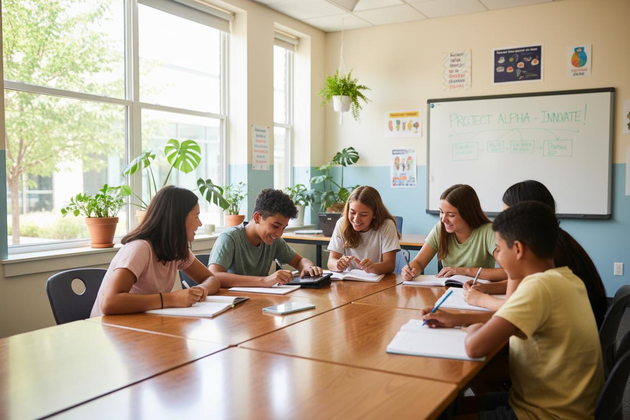 Students learning in a modern classroom